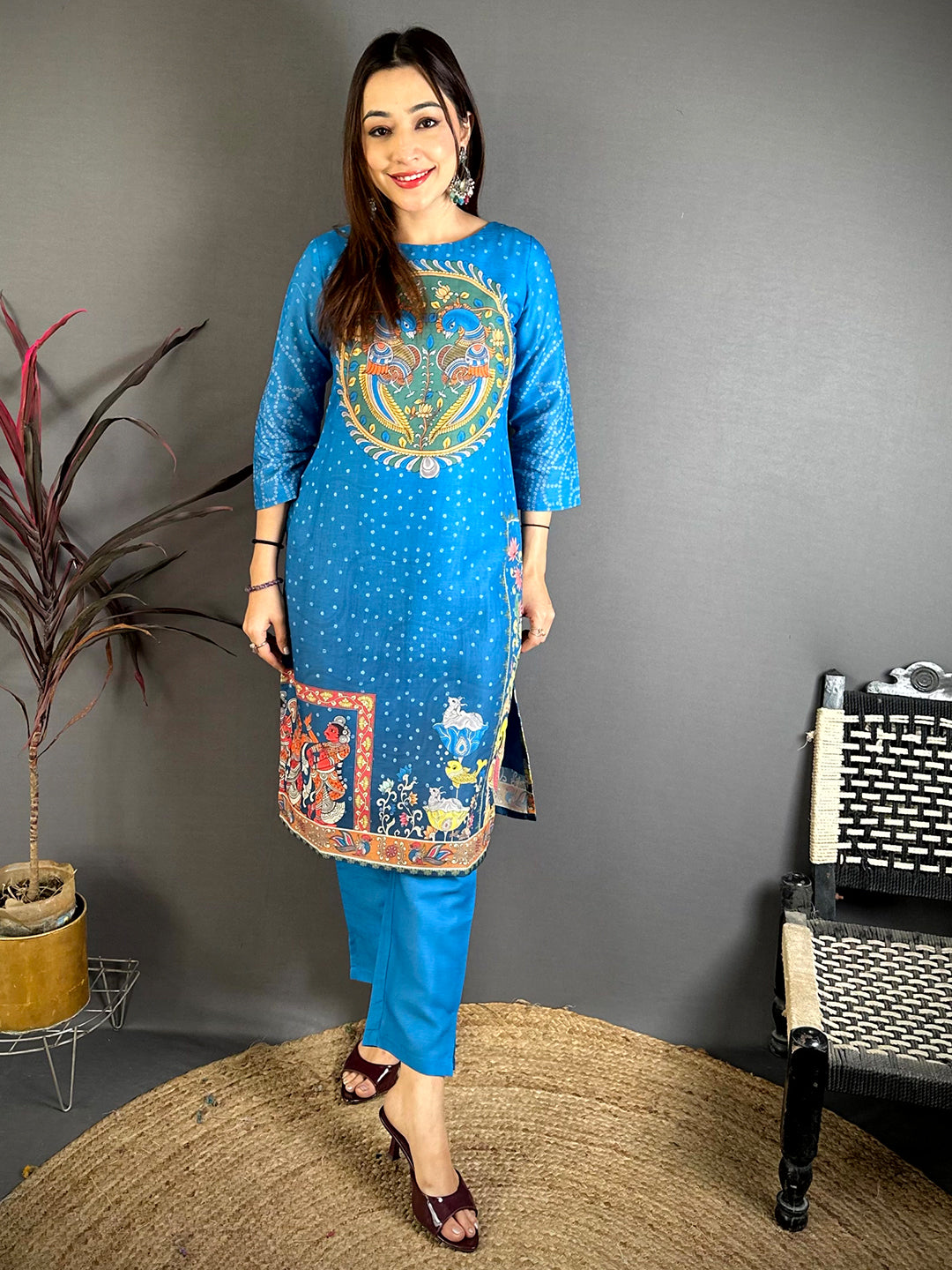Kalamkari Boat Neck Mul Kurti