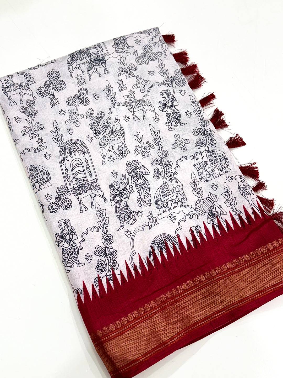 Elegant Pen Kalamkari Dola Silk Saree