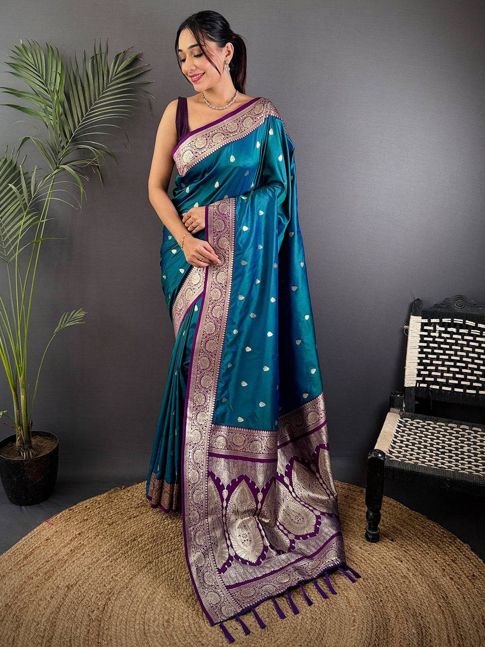 Teal Blue Soft Silk Feather Saree