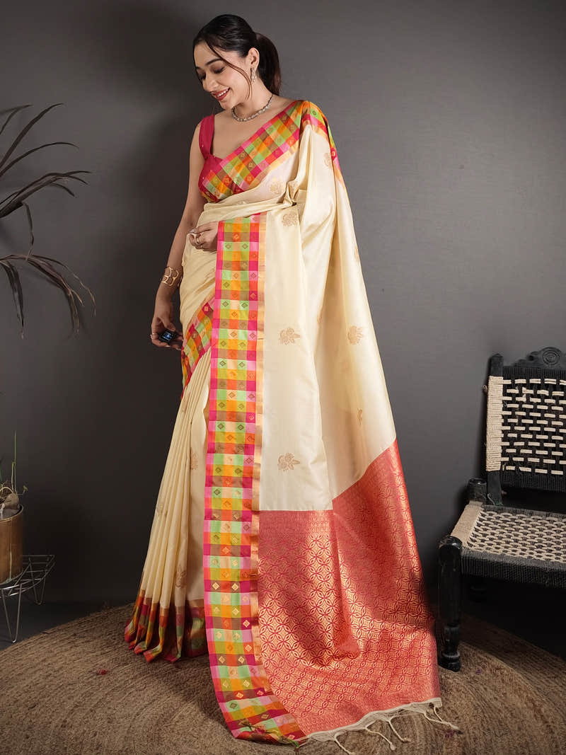 White Soft Silk Paalum Pazhamum Border Saree