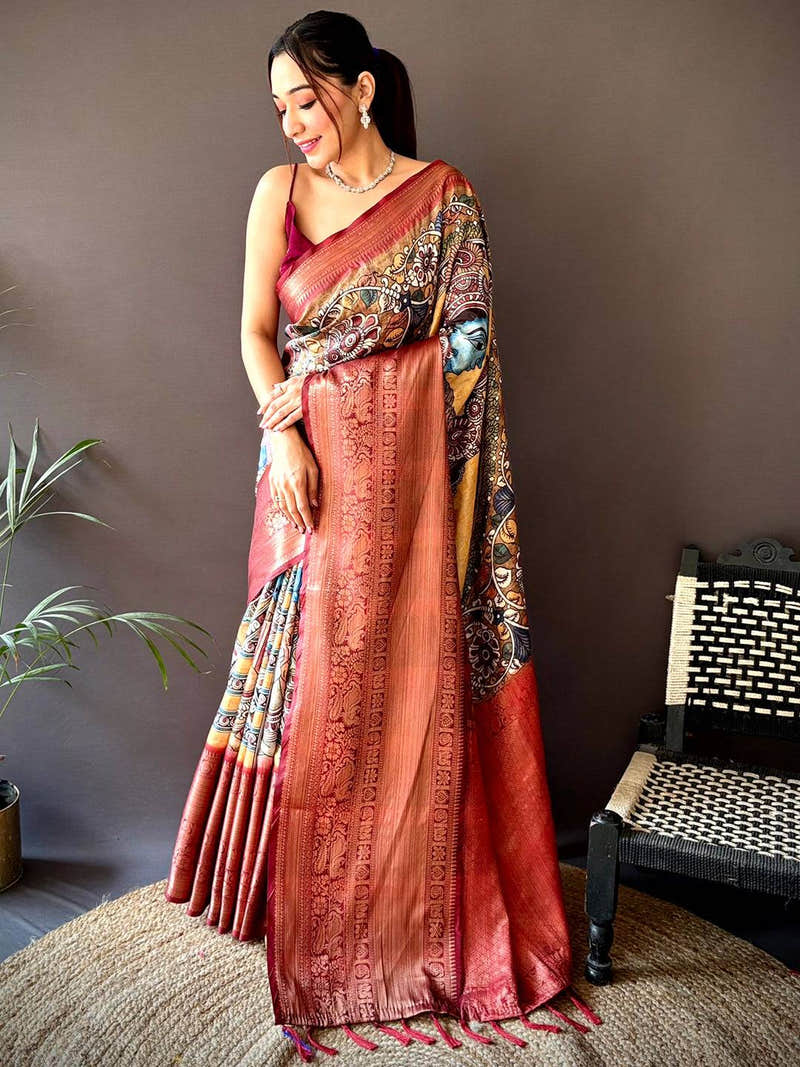 Buff Beige Soft Silk Saree With Pattu Zari Border