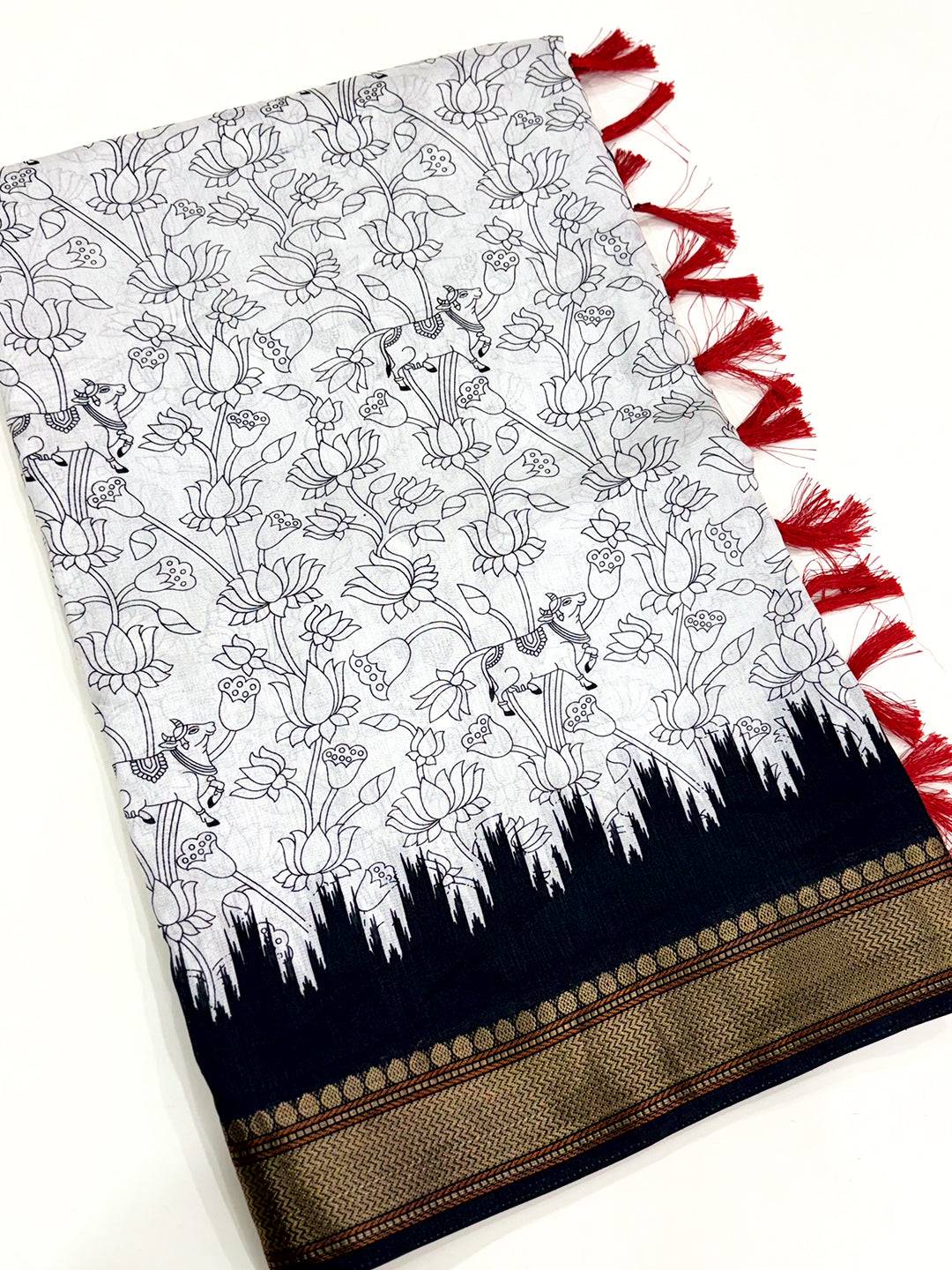 Black Pichwai Printed Dola Silk Saree