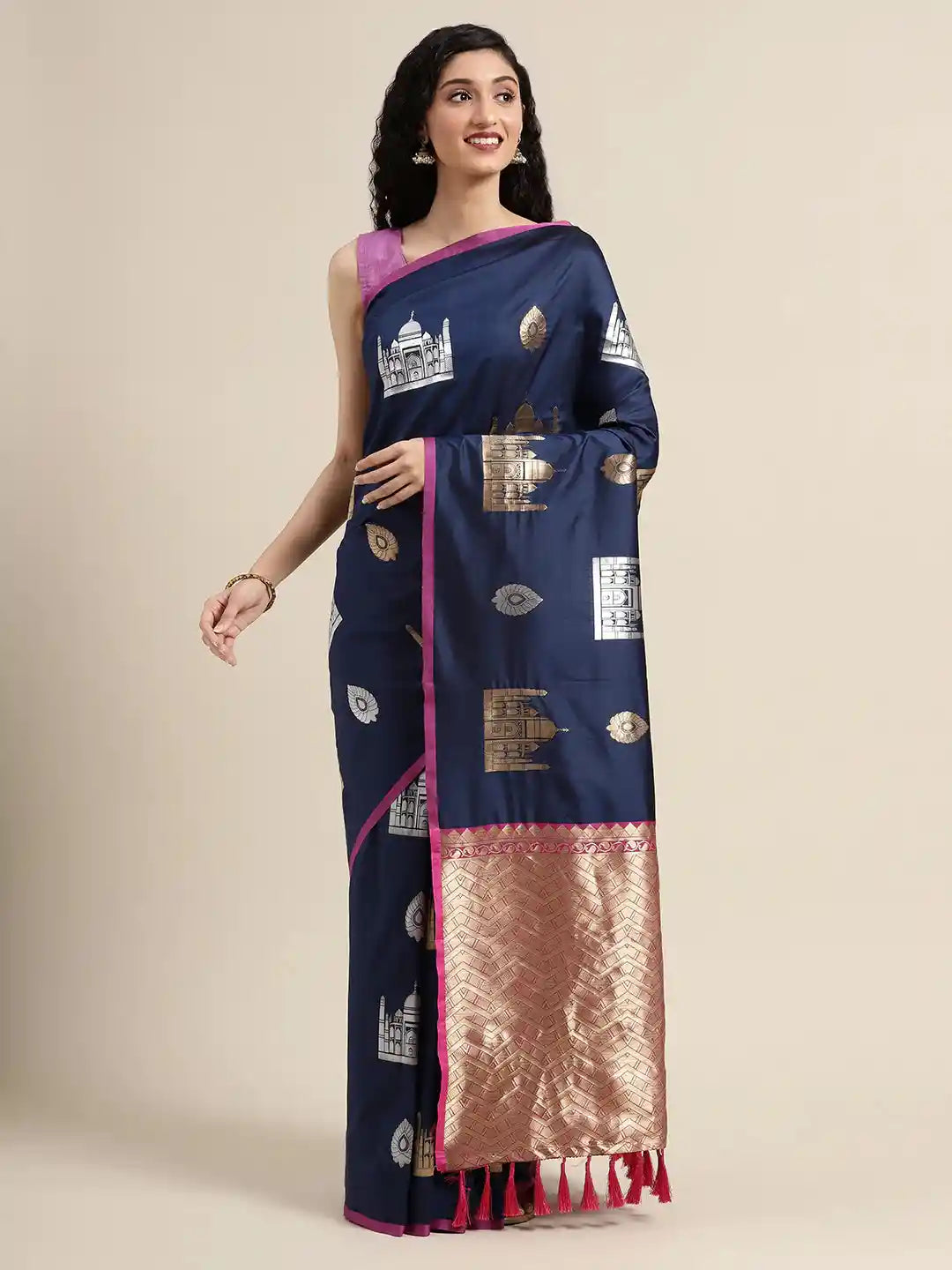 Trendy Dark Blue Banarasi Saree