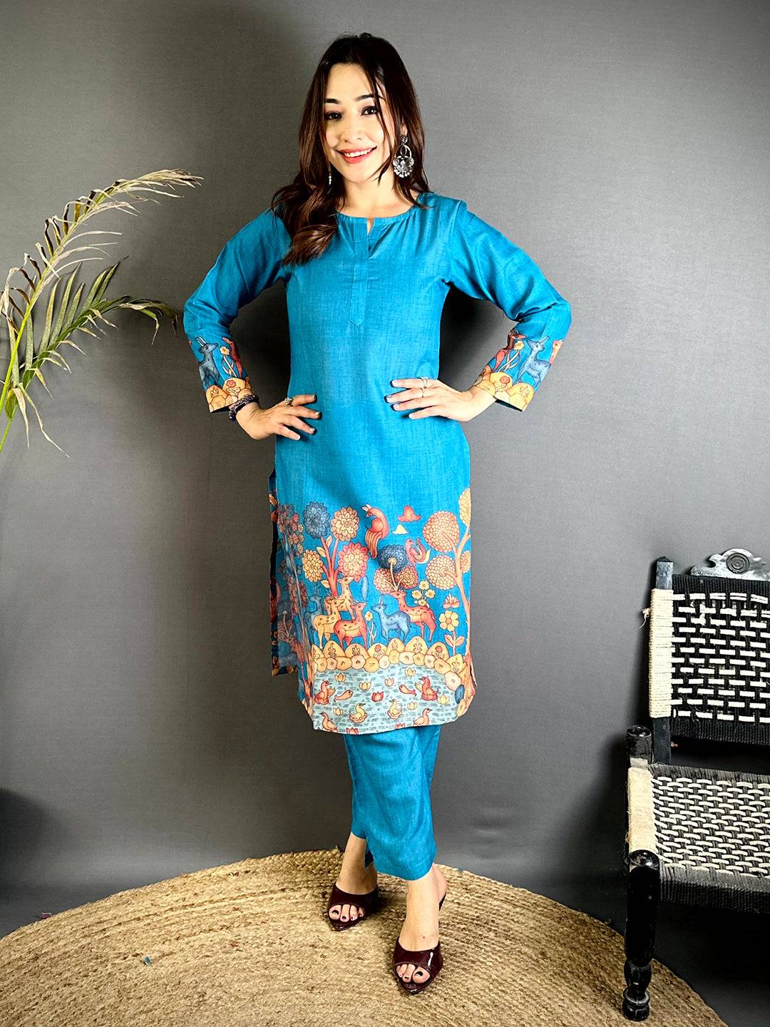 Kalamkari Round Slit Neck Mul Kurti
