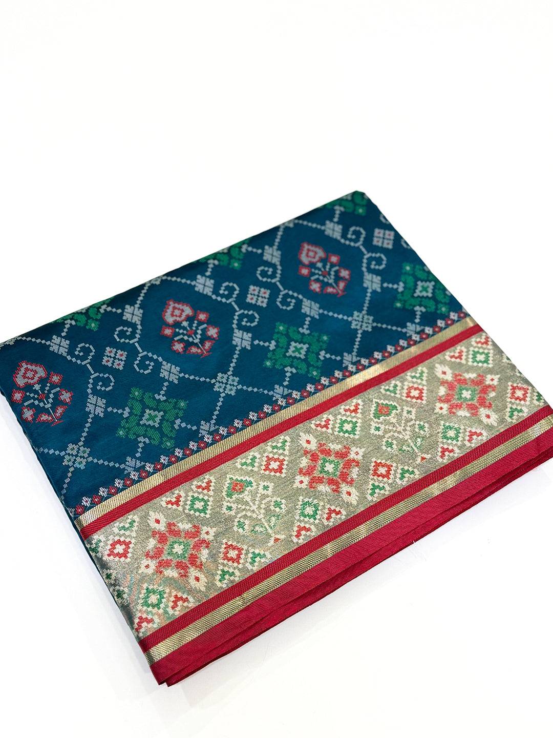 Denim Blue Pochampally Patola Soft Silk Saree