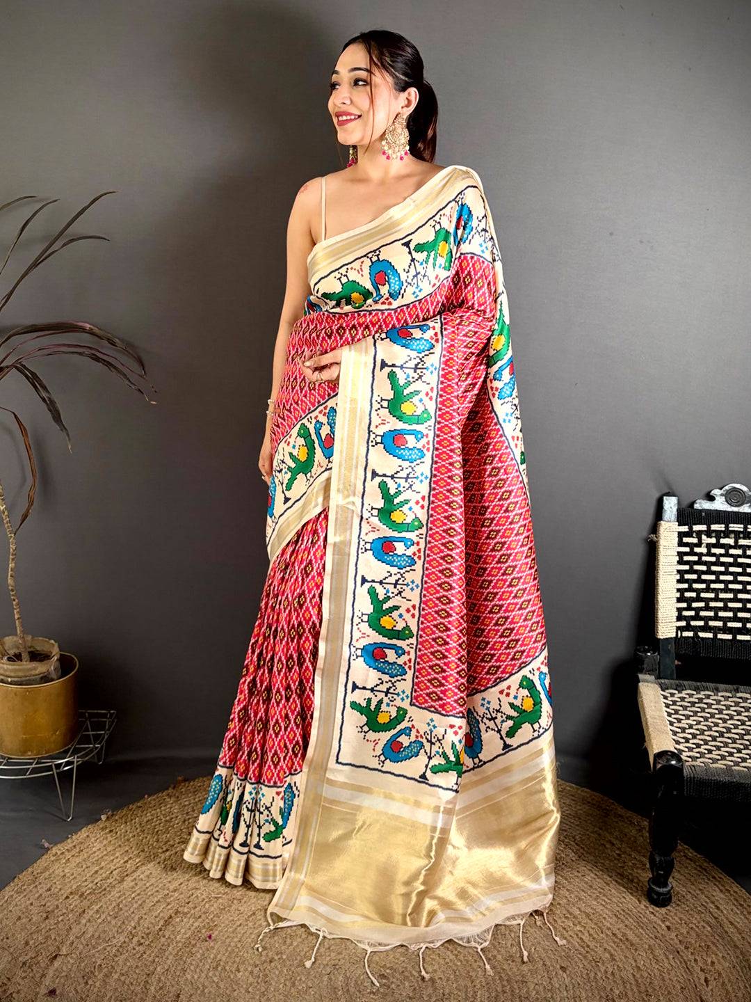 Pink Soft Kanchi Silk Ikkat Patola Saree