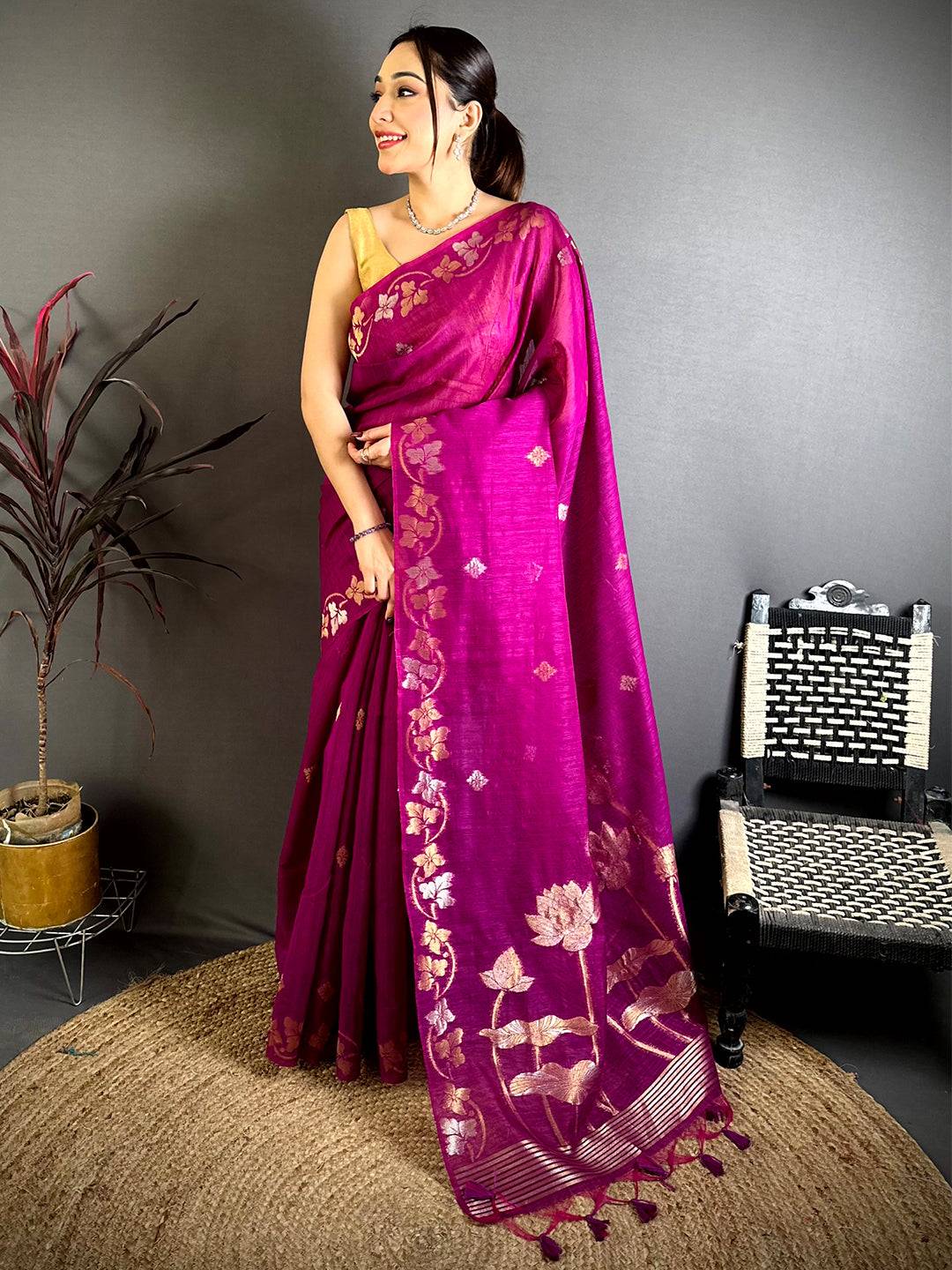 Wine Sona Chandi Munga Saree