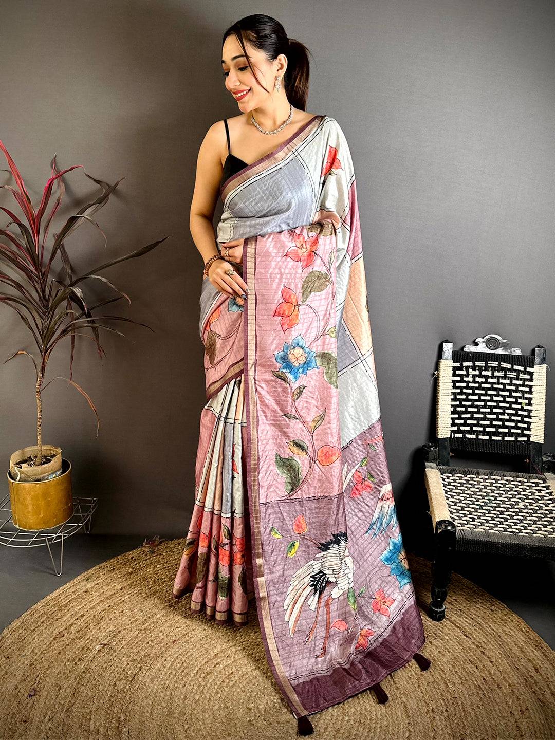 Radiance Digital Kalamkari Tussar Saree