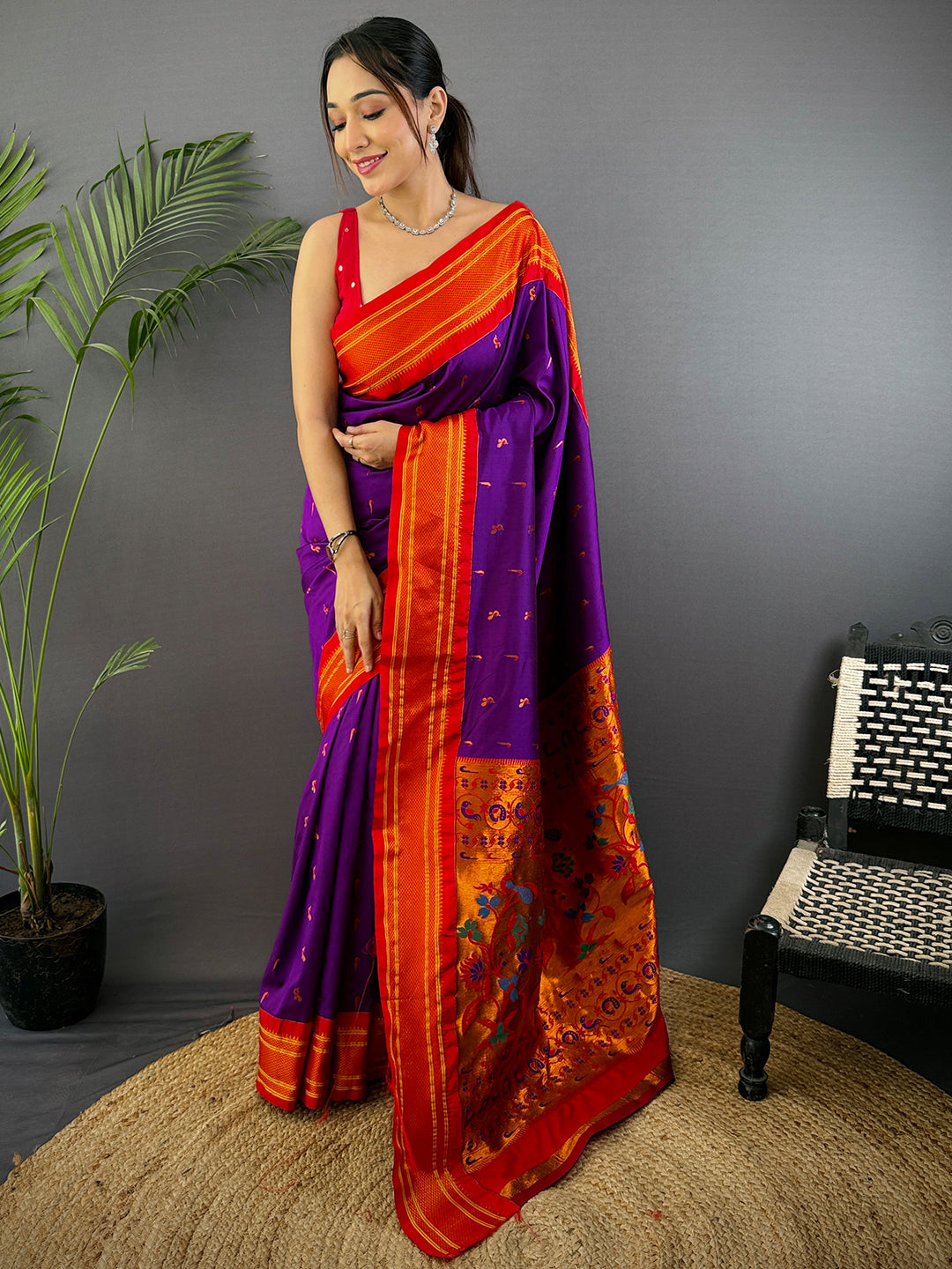 Wine Soft Silk Paithani Saree