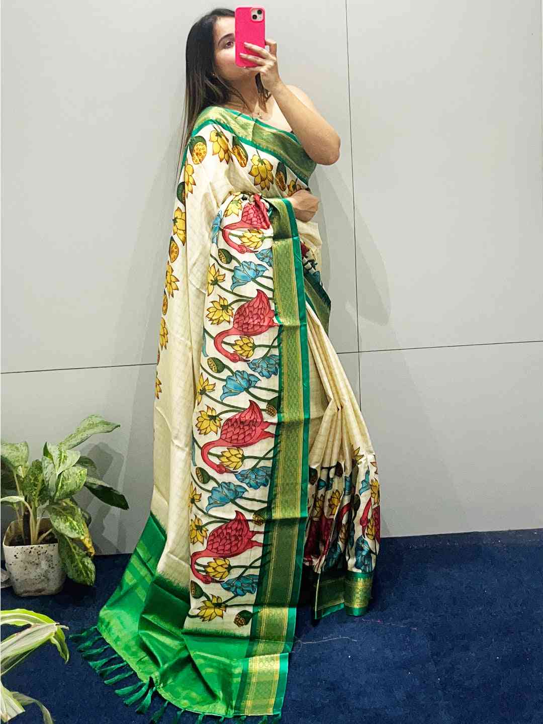 Stylish Uppada Silk Saree adorned with Kalamkari artwork