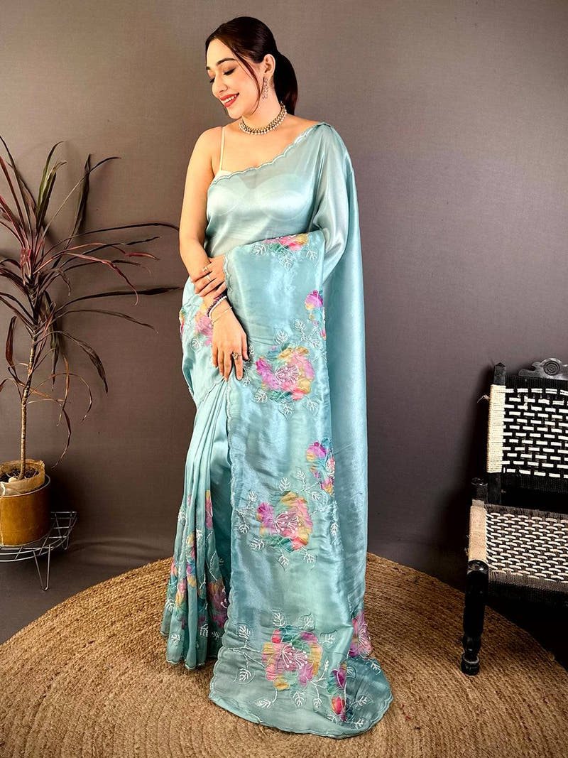 Radiant Applique Pearl Embroidered Saree