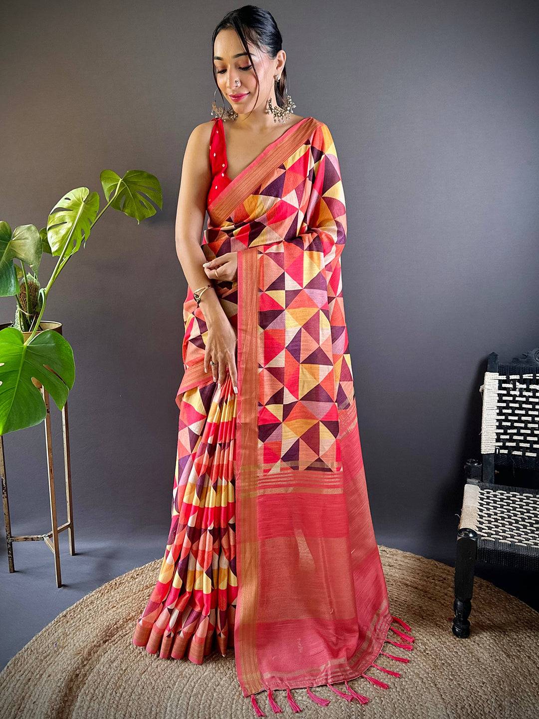 Geometric Linen Saree