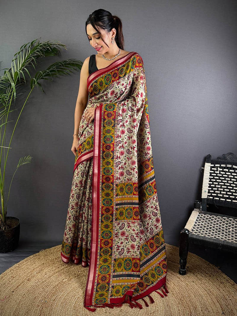 Kalamkari Jaal Cotton Viscose Saree
