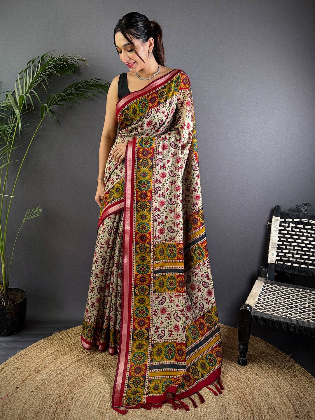 Kalamkari Jall Cotton Viscose Saree