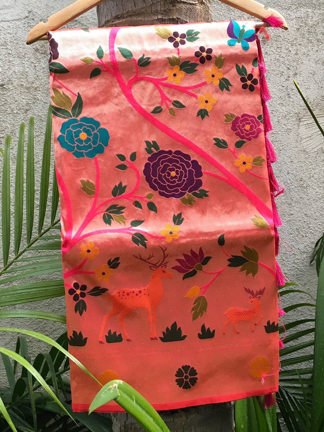 Rani Meenakari Work Paithani Saree with floral and deer motifs