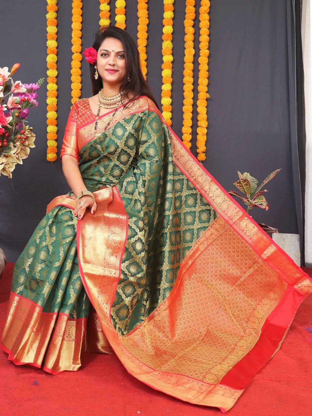 Green Banarasi Brocade Saree