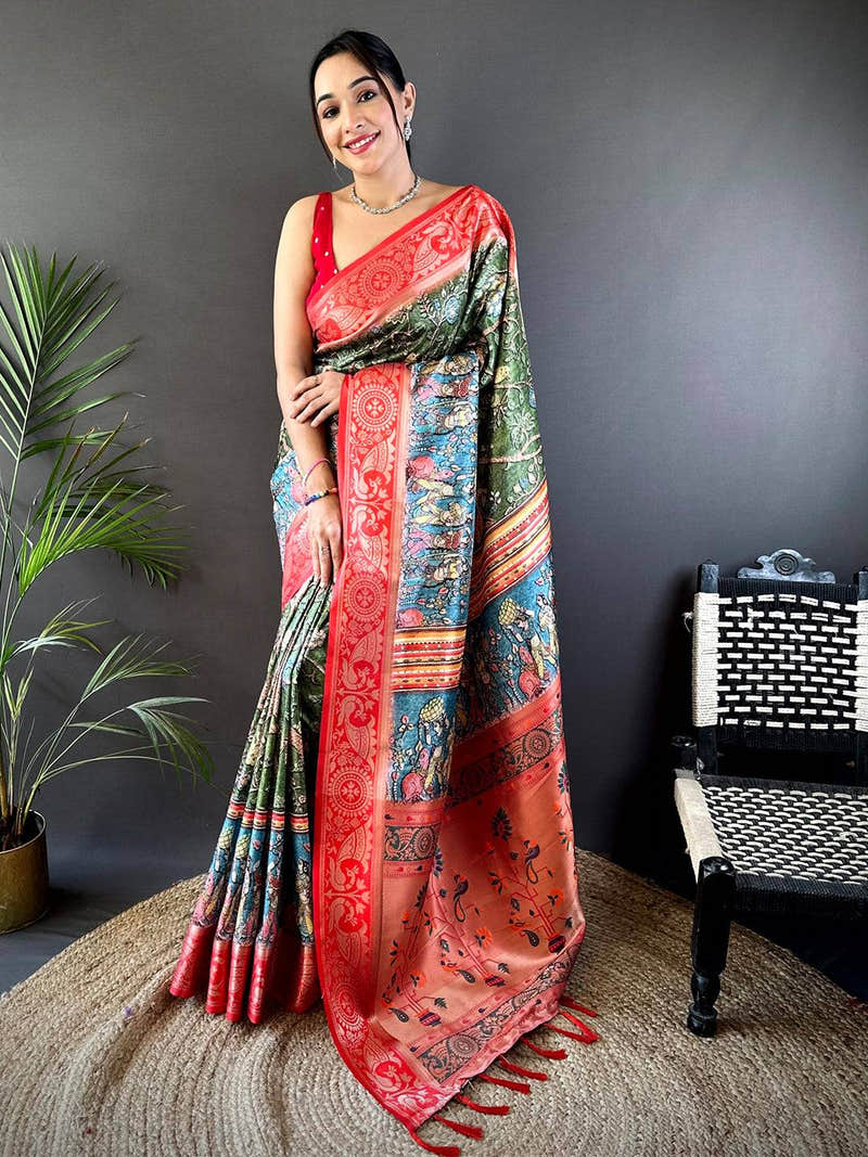 Green Yevla Paithani Soft Silk Saree