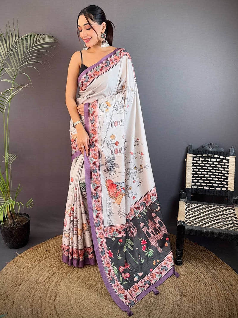 Artful Tussar Kalamkari Print Saree