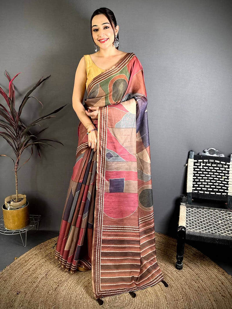 Radiant Geometric Linen Chanderi Saree