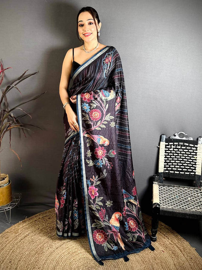 Opulent Tussar Digital Katha Saree