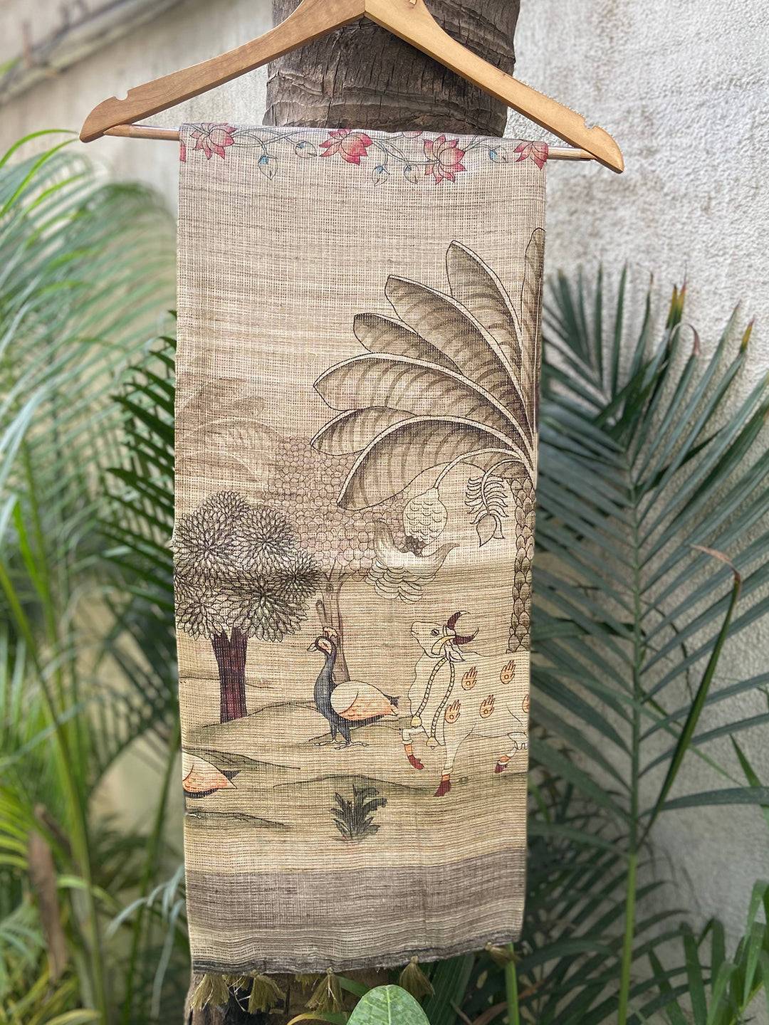 Soft Kota Doriya Silk Saree with Pichwai Prints & Rich Pallu