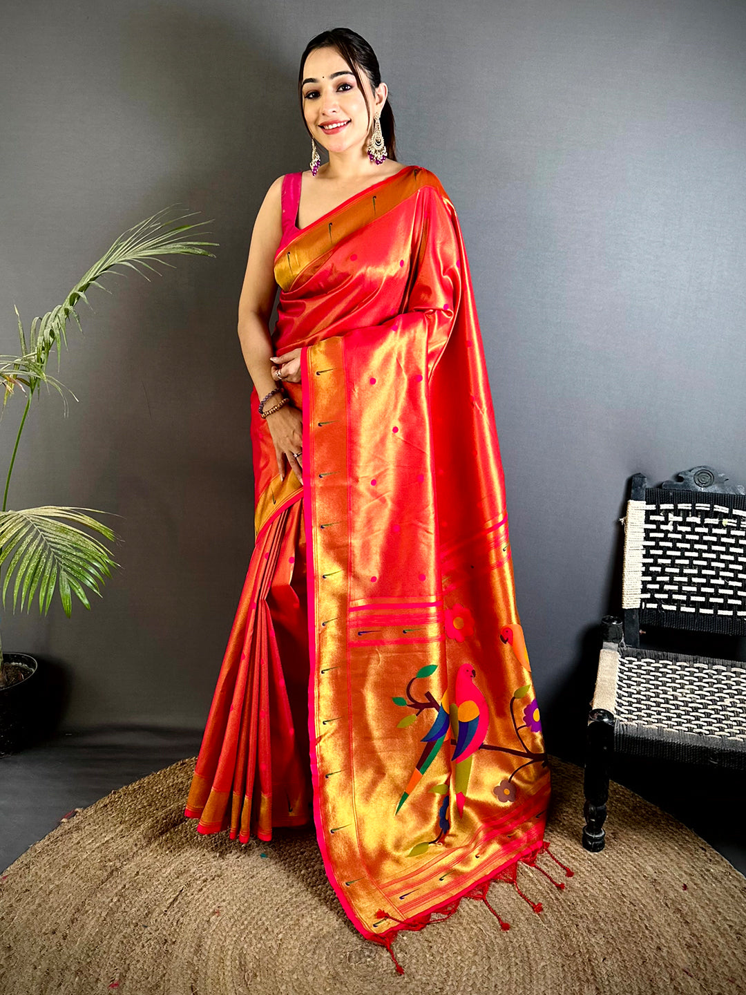 Red Glass Tissue Yevla Paithani Saree