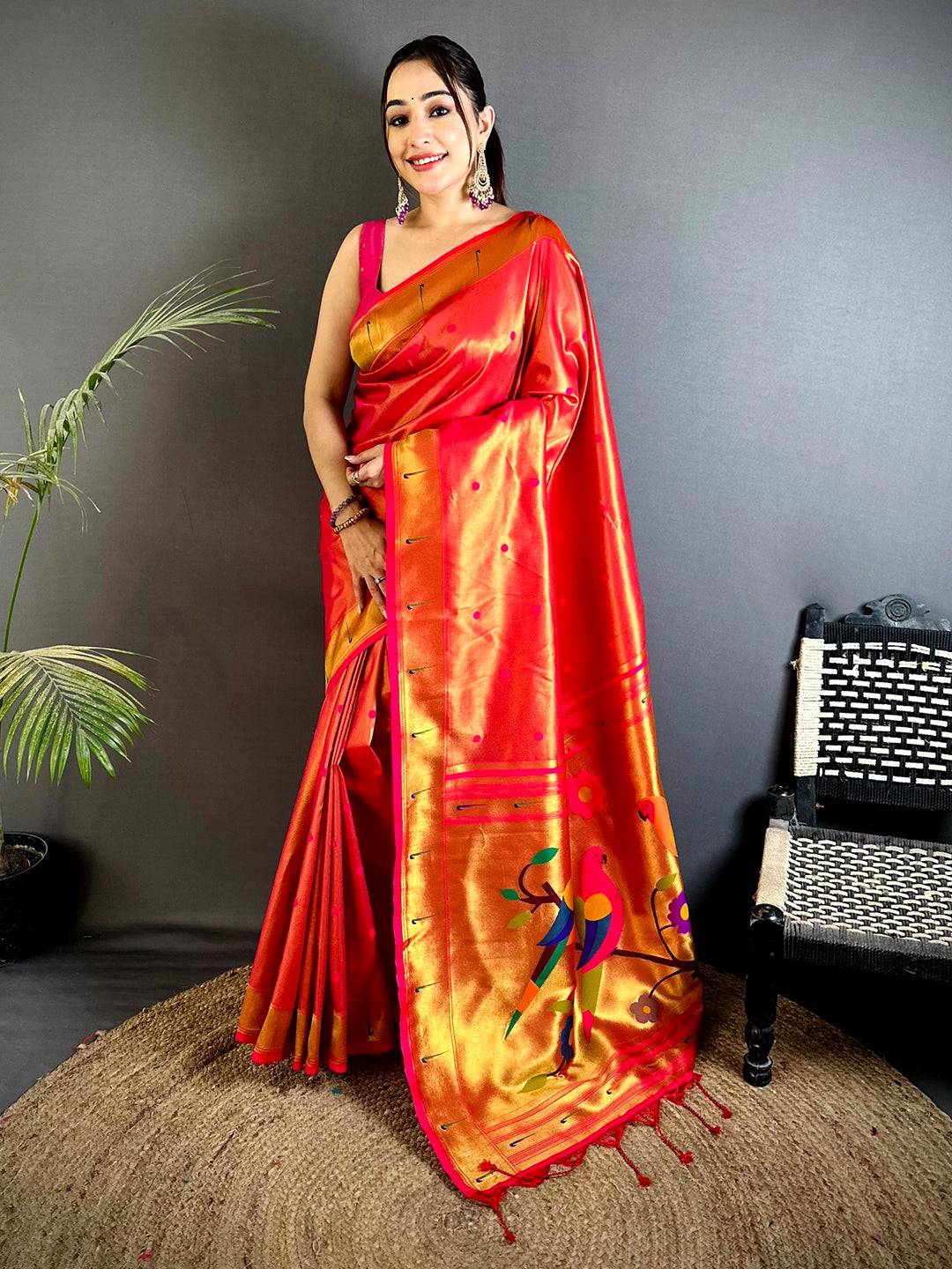 Red Glass Tissue Yevla Paithani Saree