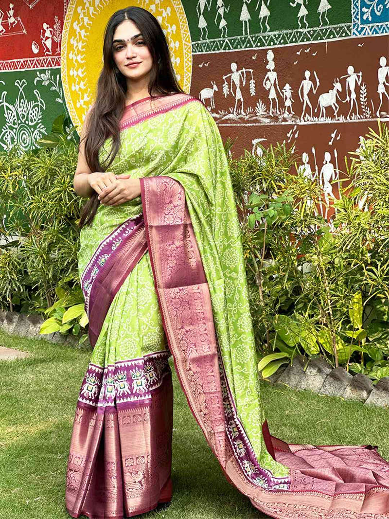 Soft Silk Bandhej Digital Printed Saree