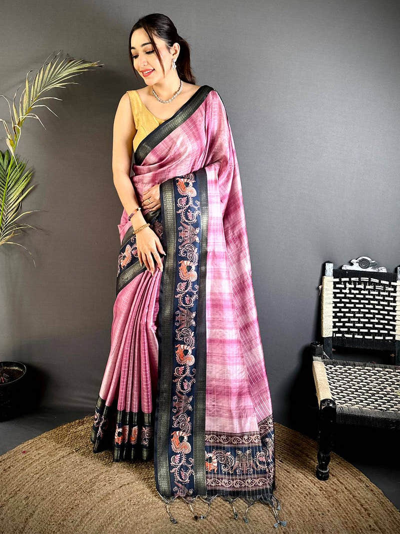 Pink Shibori Print Semi Silk Saree