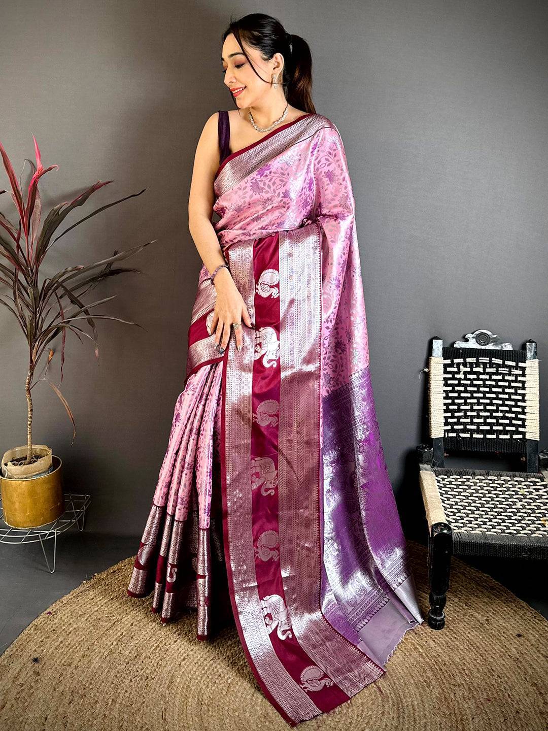 Baby Pink Dharmavaram Double Ikkat Saree