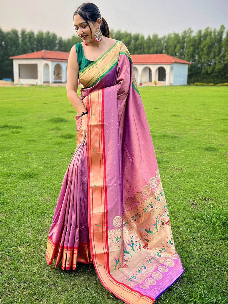 Pink Paithani Ganga Jamuna Border Saree