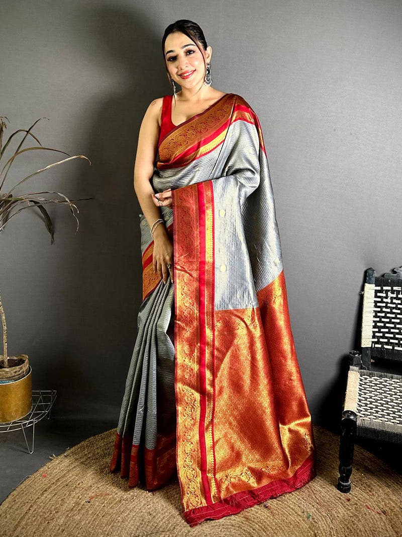 Radiant Banarasi Katan Contrast Border Saree