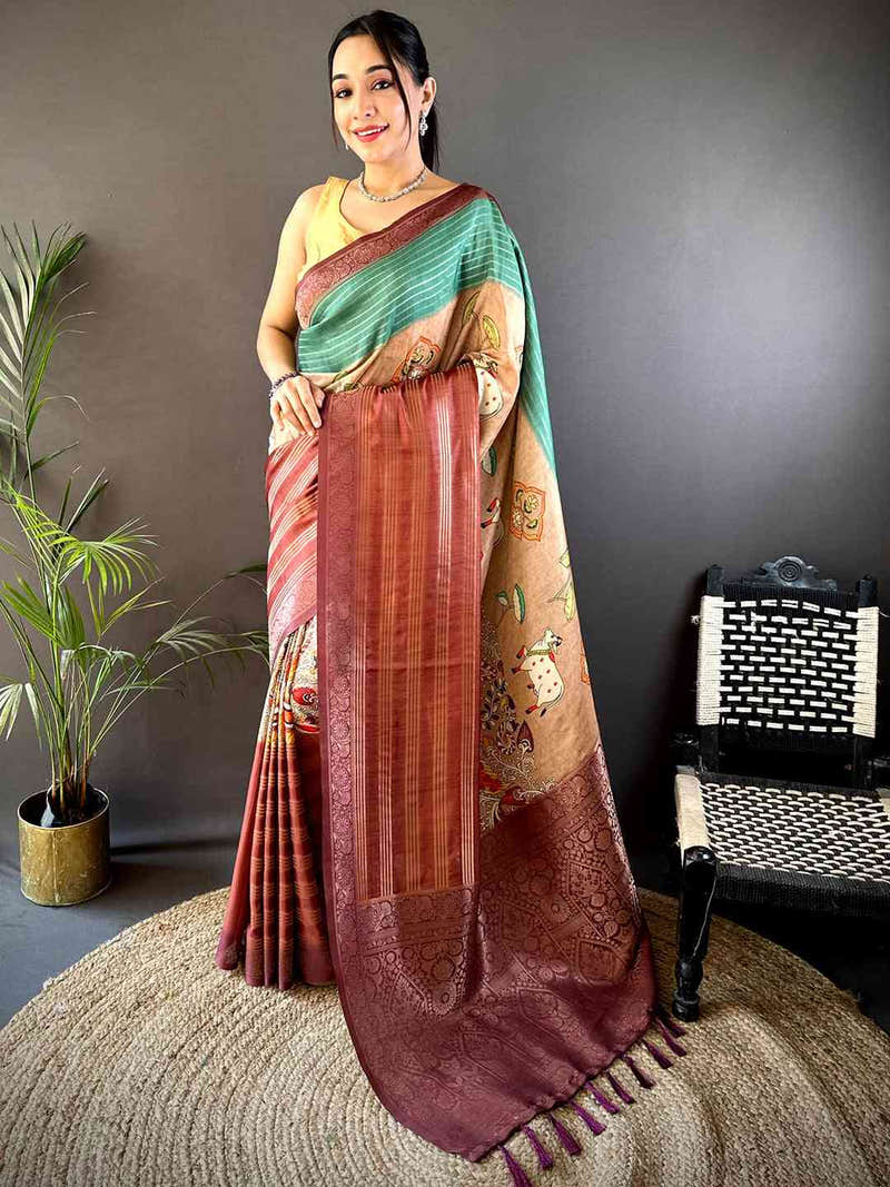 Green Soft Crepe Silk Ombre Print Saree