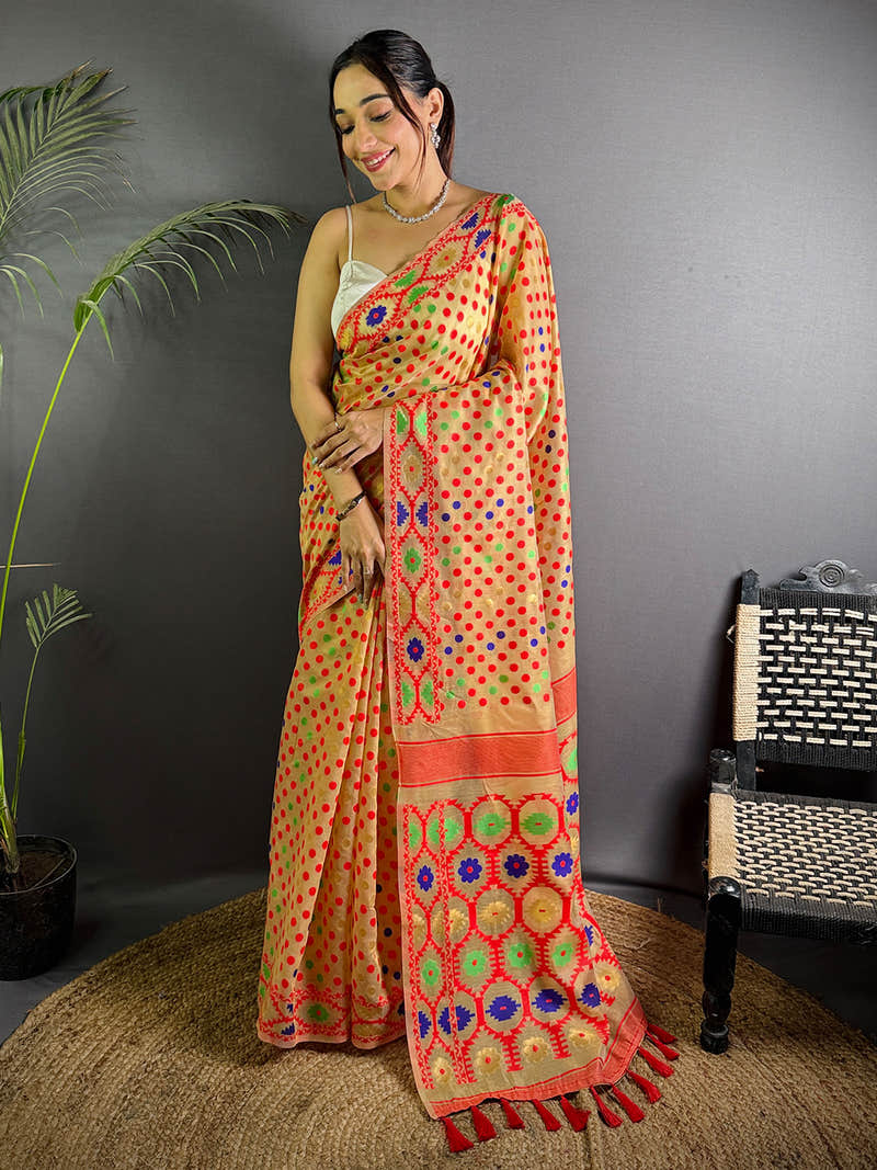 Light Orange Dhakai Jamdani Saree