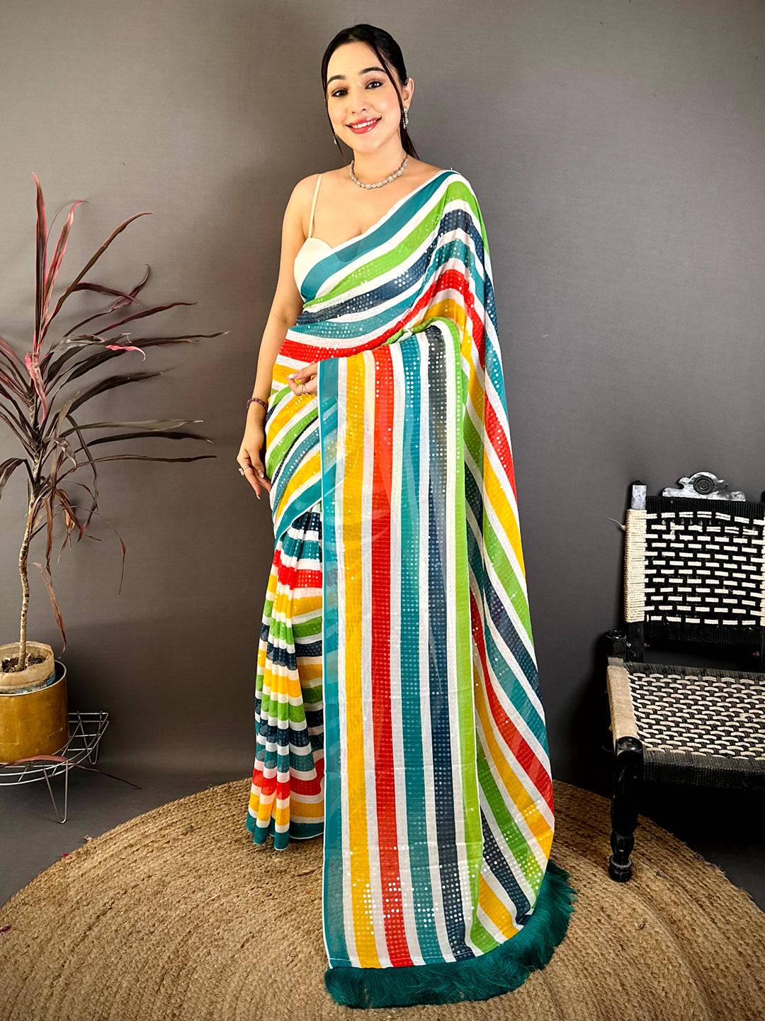 Regal Glitter Sequin Soft Georgette Saree