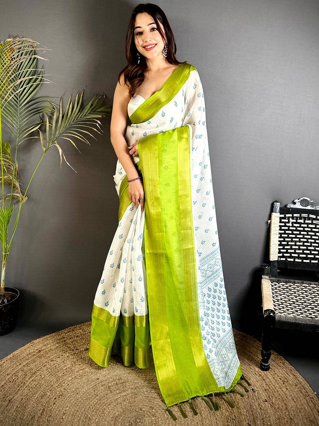 Neon Marshmallow Ikkat Butti Saree