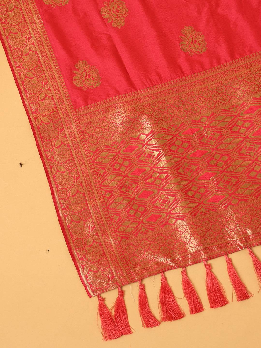 Close-up of pink silk blend dupatta with detailed weaving