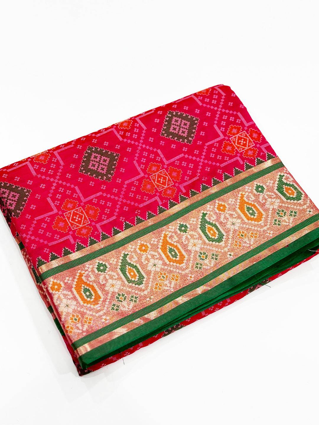 Pink Soft Silk Saree With Patola Weaving