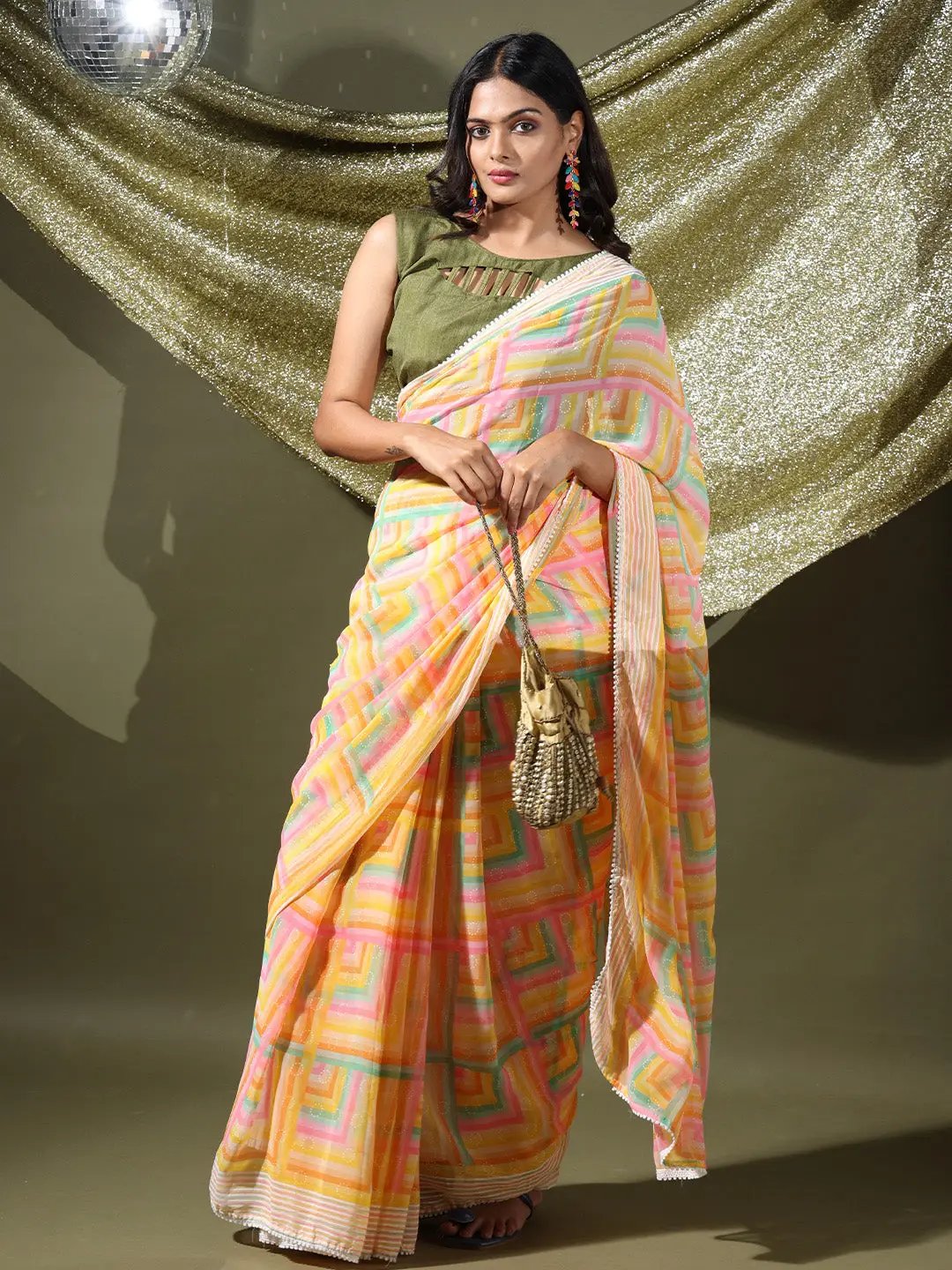 Soft Georgette Multi Colored Saree