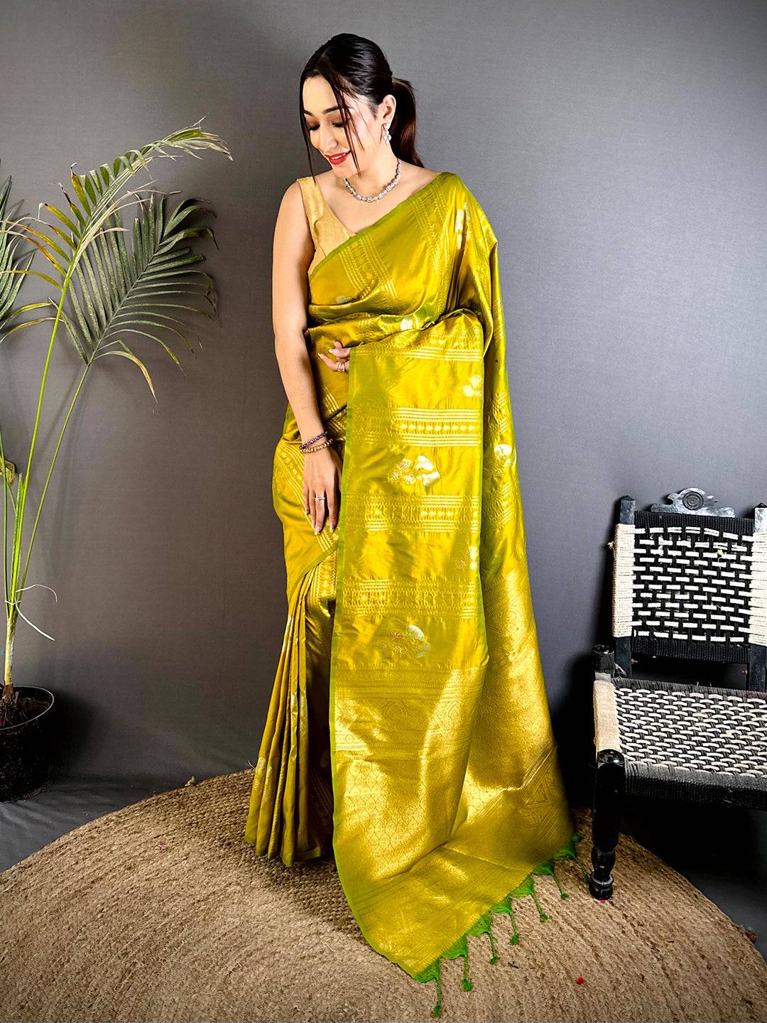 Olive Sona Chandi Striped Silk Saree