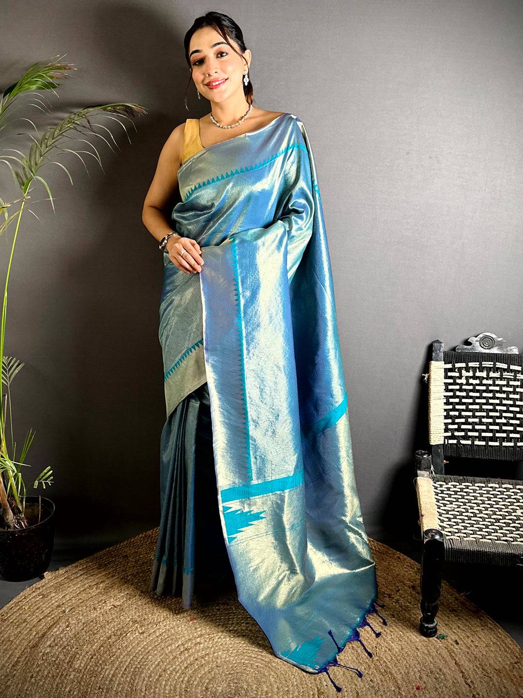Blue Zari Tissue Kanjivaram Silk Saree