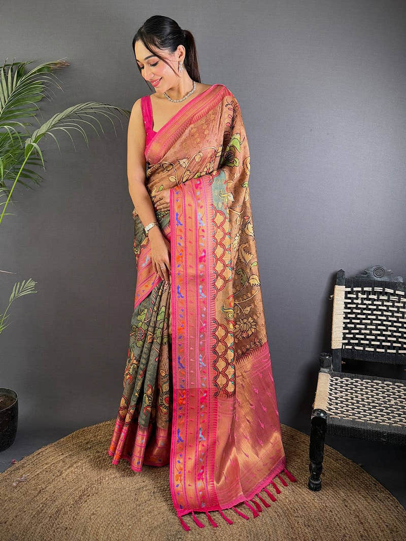 Heritage Kalamkari Printed Tissue Saree