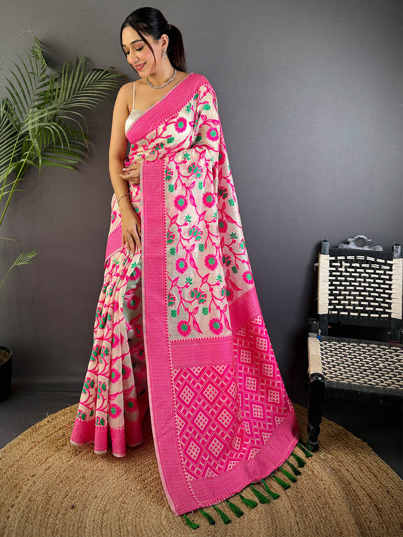 Ethereal Pink Cotton Silk Dhakai Saree