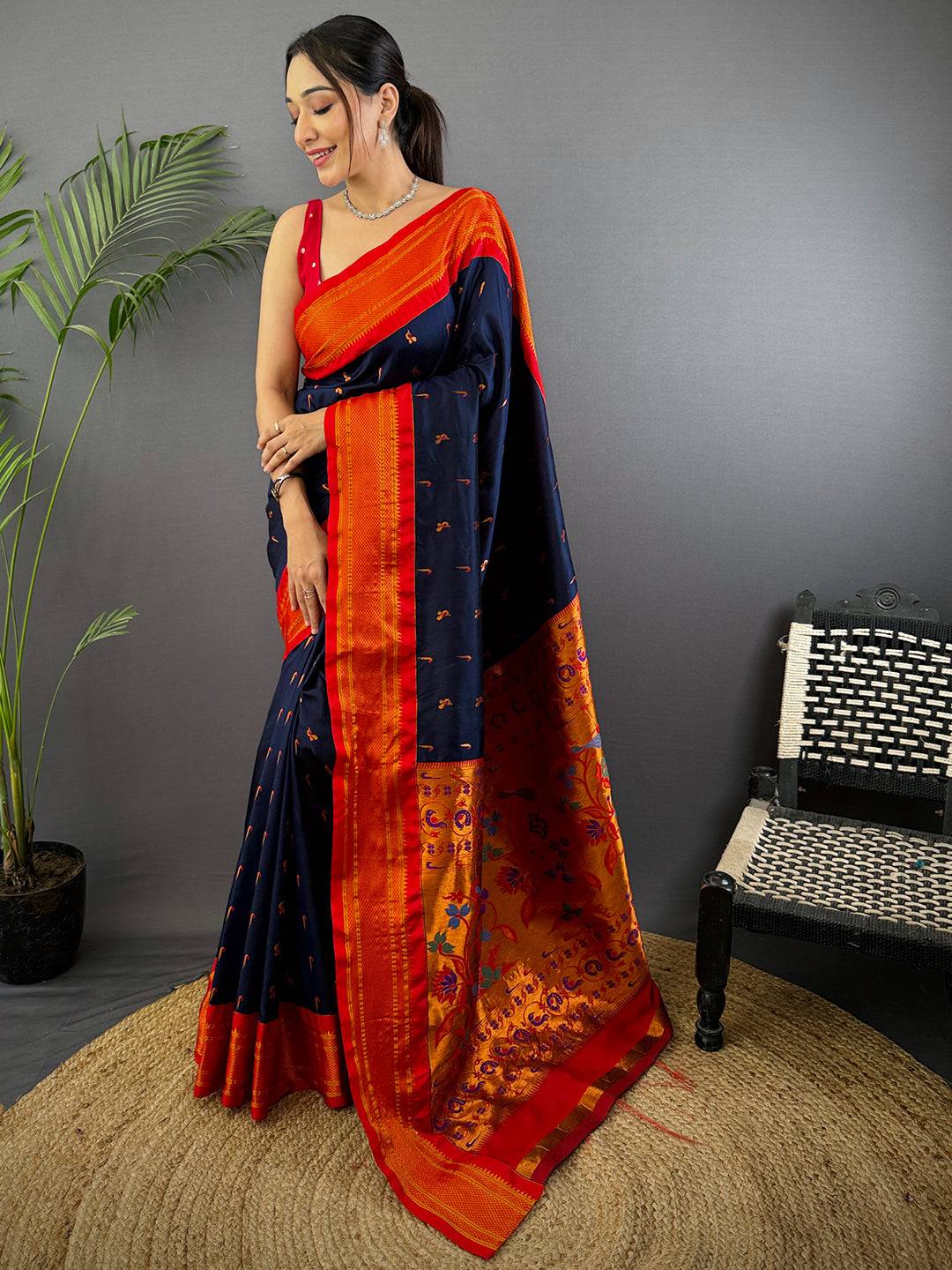 Navy Soft Silk Paithani Saree