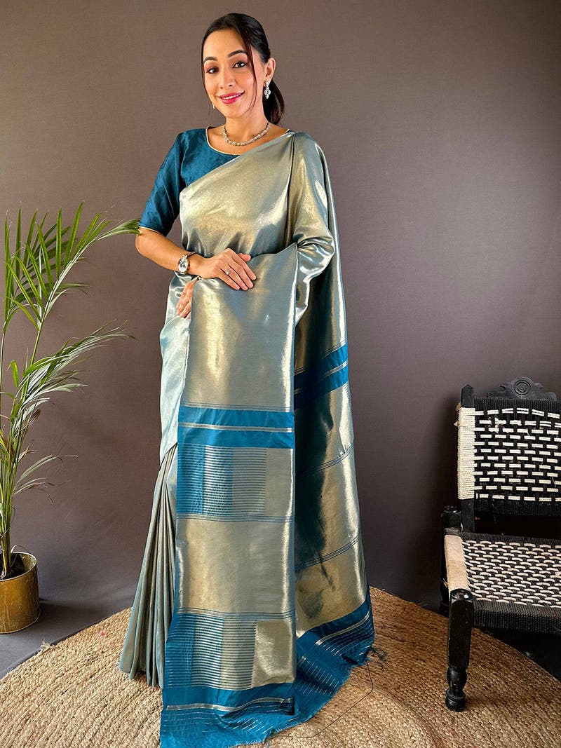Teal Elegance Kanjivaram Saree