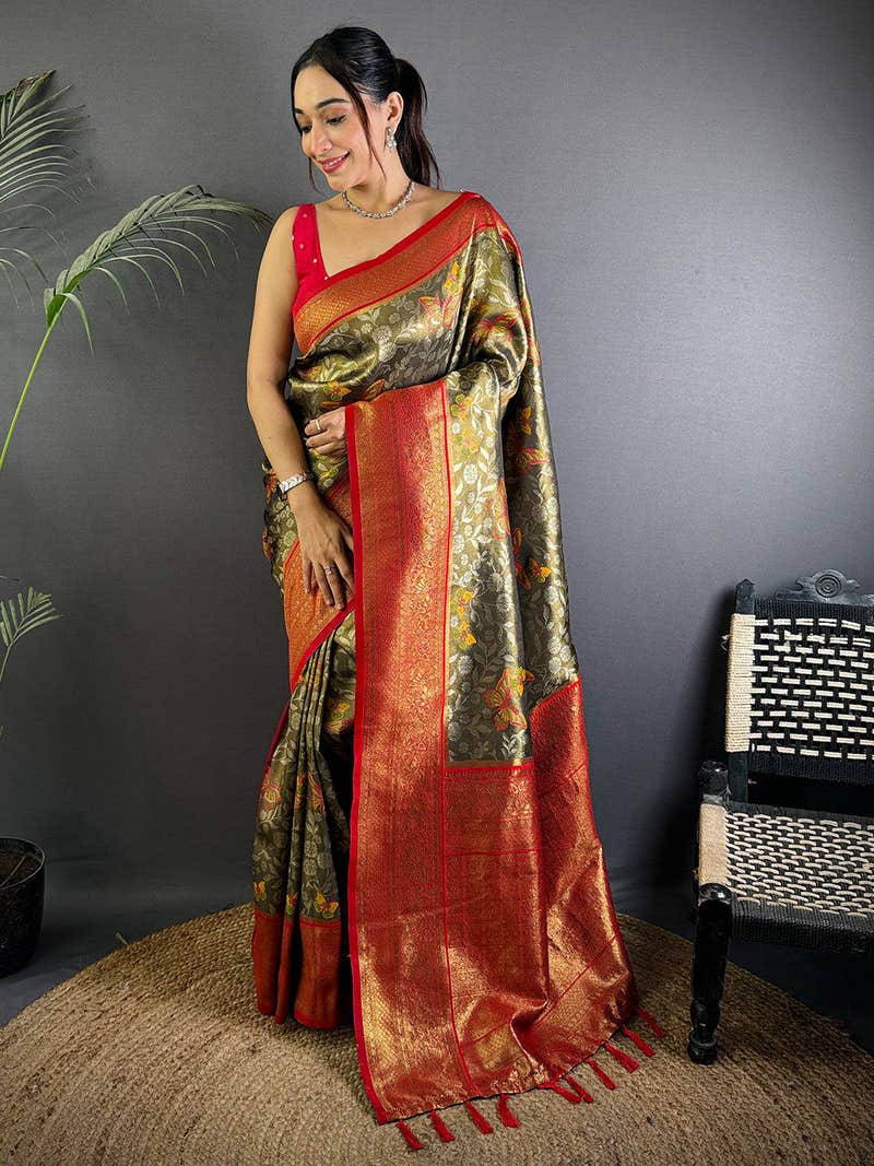 Radiant Butterfly Gold Zari Dharmavaram Silk Saree