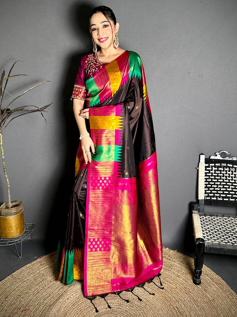 Stylish Kanchi Rudraksha Zari Butta Saree