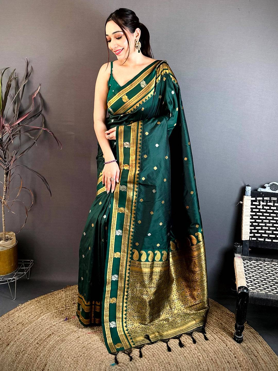 Classic Green Banarasi Katan Silk Zari Saree