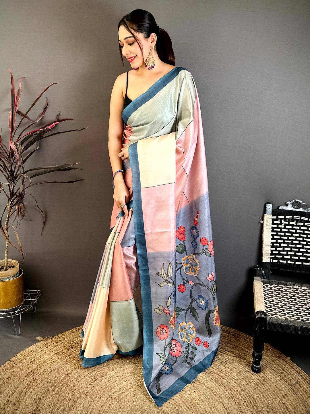 Opulent Kalamkari Print Tussar Saree