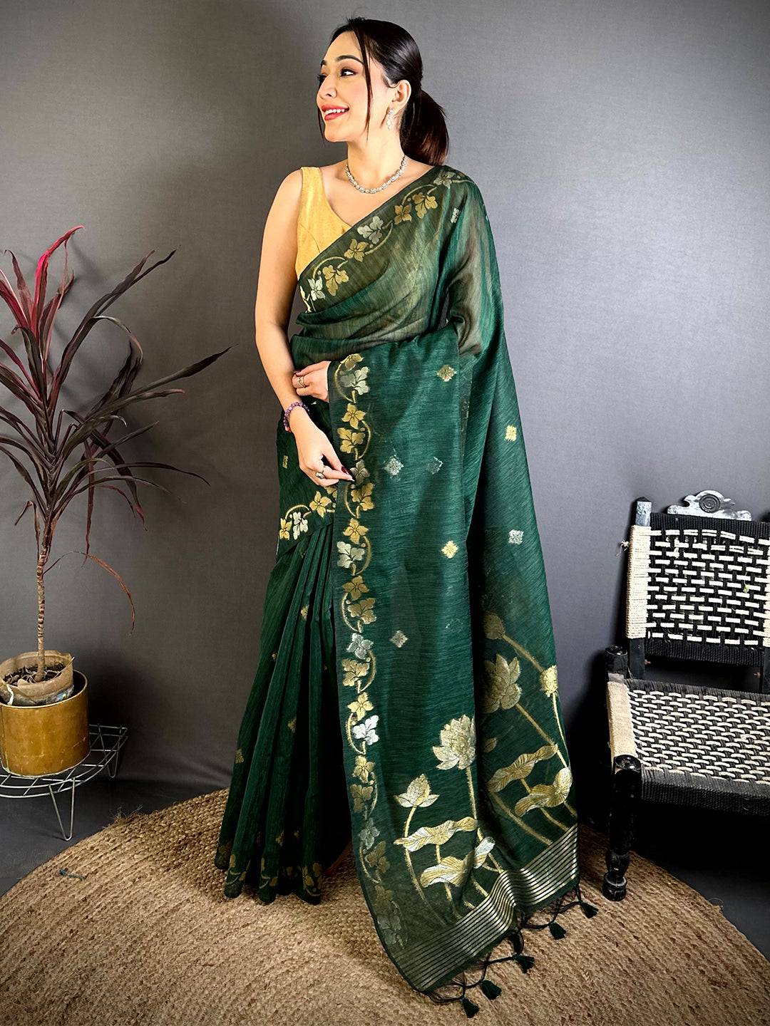 Green Sona Chandi Munga Saree